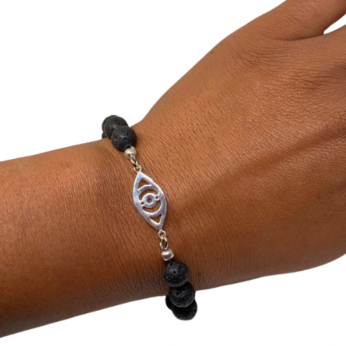 Evil Eye Lava Bracelet (Silver)