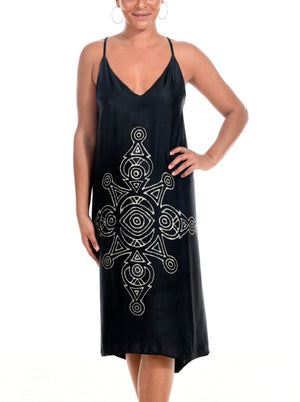 Black Mandala Silk Dress